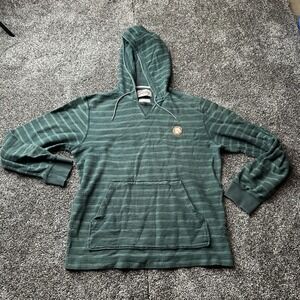 Quiksilver Hoodie Mens Medium Green Striped Pullover Hooded Pockets Drawstring